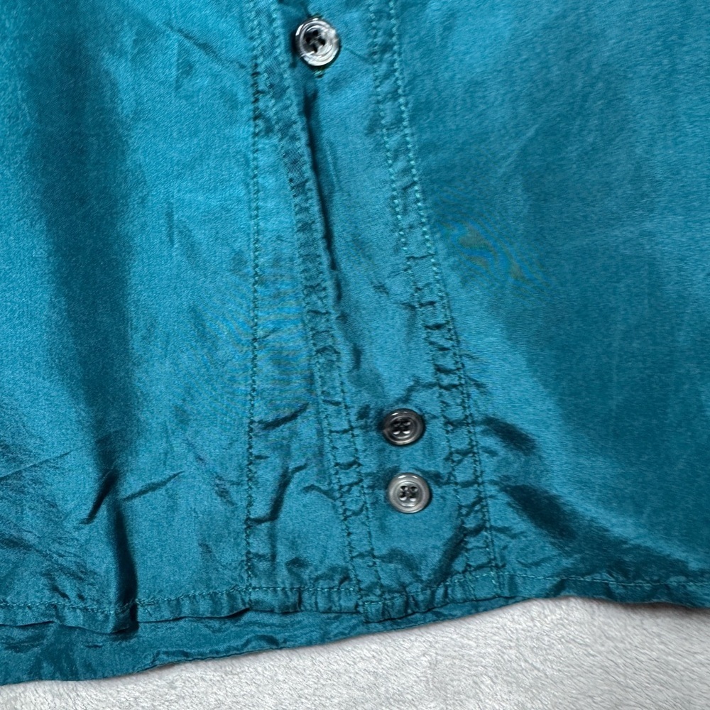 Men’s 100% Silk Nine Twenty East Lightweight Button Front Collared Teal Shirt  L - Picture 4 of 16